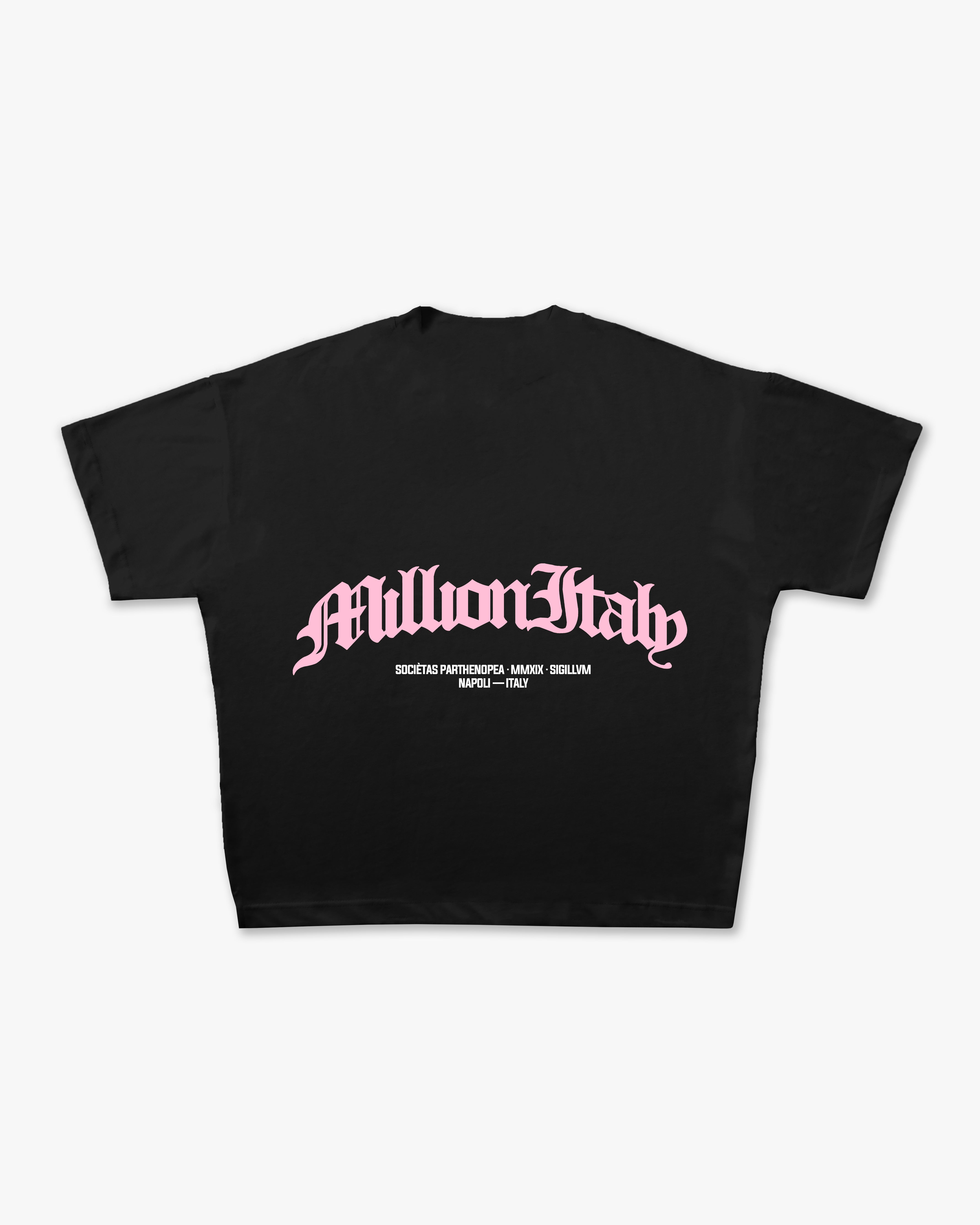 Camiseta Negra Logo Arco Rosa