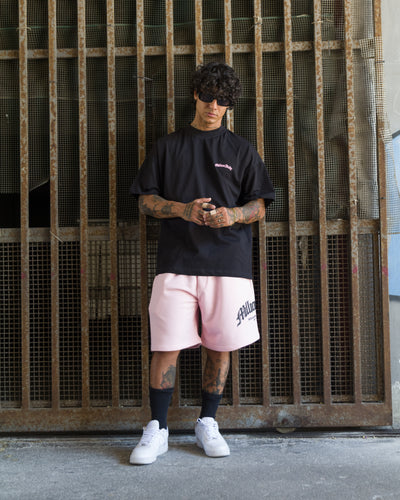 Camiseta Negra Logo Arco Rosa