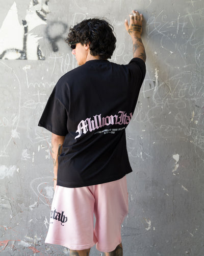 Camiseta Negra Logo Arco Rosa
