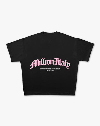 Camiseta Negra Logo Arco Rosa